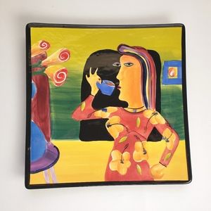 Naylor Designs Plate Wall Art Woman with Cup Hand Painted 2004